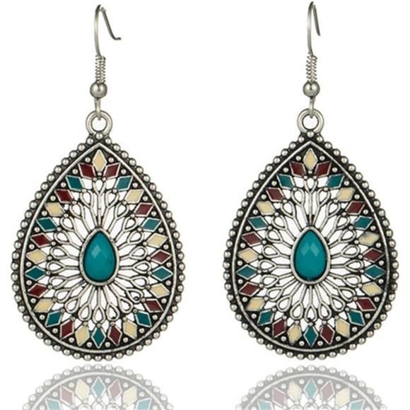 Handmade Bohemian Vintage Dangle Earrings Hollow Metal Earrings For Women - Picture 2 of 3